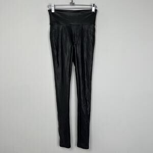 Spanx Women’s Size XS/TP Faux Leather Leggings Black Shiny Vegan High Rise